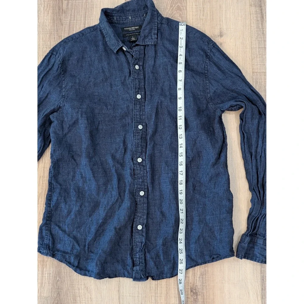 Banana Republic Linen Shirt Mens Large Blue Untucked Standard Fit 795829-07 LS